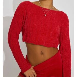 Garage red cropped cable knit sweater